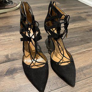 AQUAZZURA BELGRAVIA LACE-UP PUMPS BLACK SUEDE